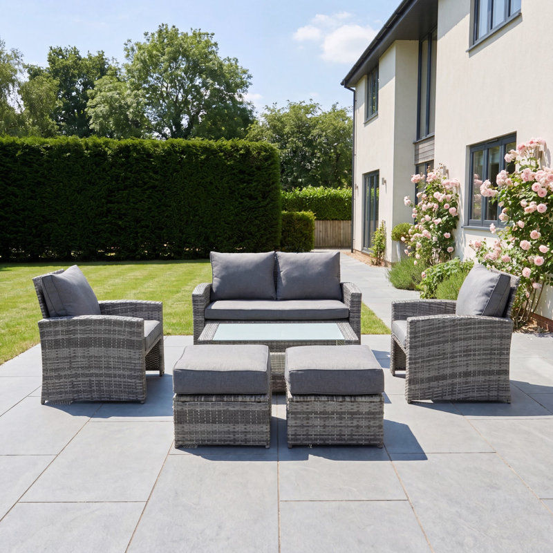 Dovera 6 Seat Rattan Patio Set, Black & Grey
