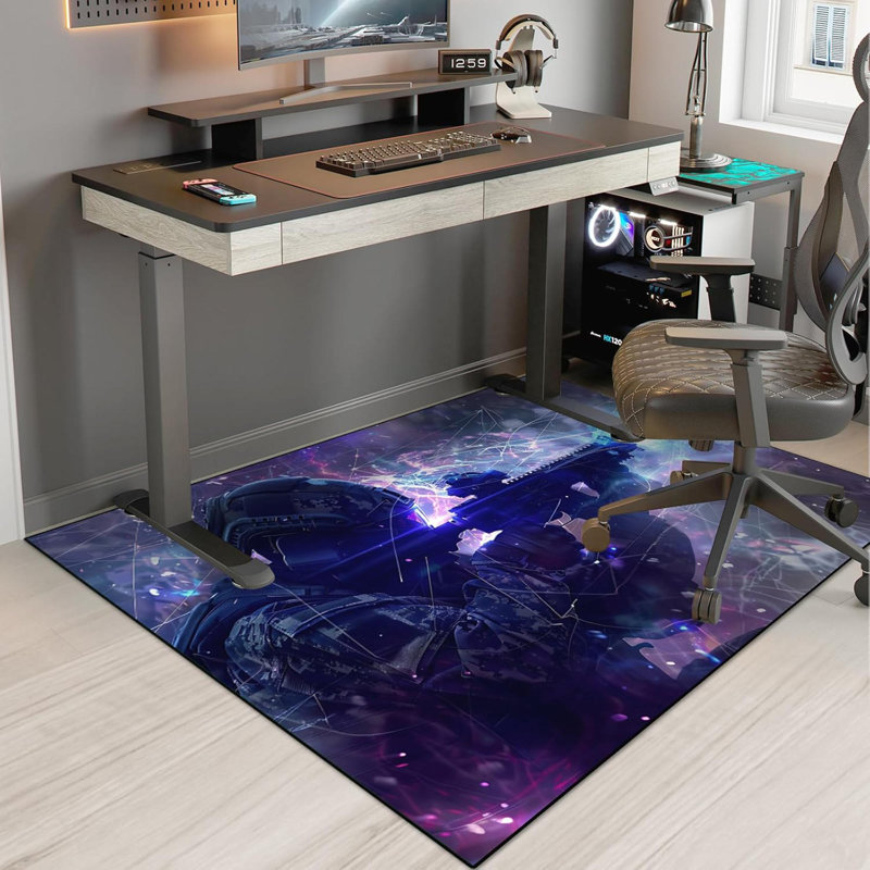 70" X 55" Purple Shadow Shooting Battle Game Rug - Colorful Bomb War Design, Polyester Non-Slip Gaming Carpet For Bedroom Playroom