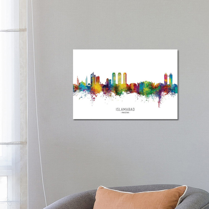 Islamabad Pakistan Skyline City Name by Michael Tompsett - Wrapped Canvas Print, 66.04 cm H x 45.72 cm W x 1.91 cm D