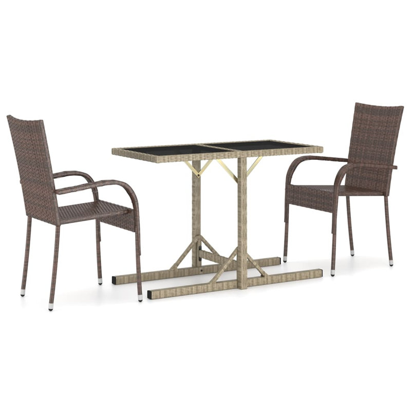Rectangular 2 - Person Bistro Set, Brown, Beige