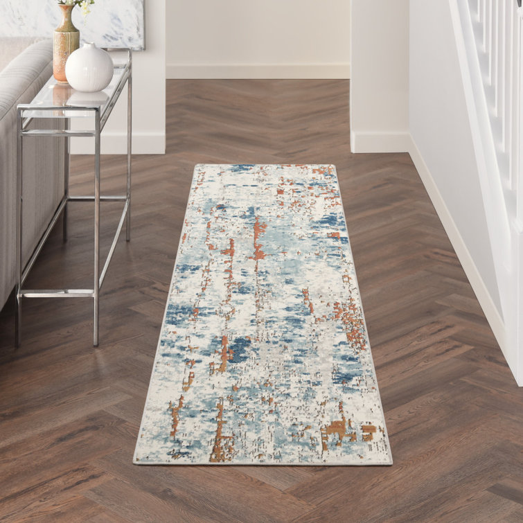 Azema Abstract Modern Machine Woven Area Rug in Beige/Blue/Rust