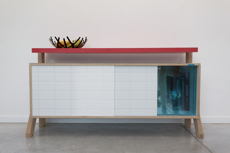 Leanne 3 Door Sideboard, Snow White and Blue/Red