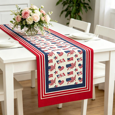 4th Of July Table Runner Independence Day Patriotic Decor Flag Striped Fabric For Dining Table Coffee Table Festive Red White Blue Centerpiece