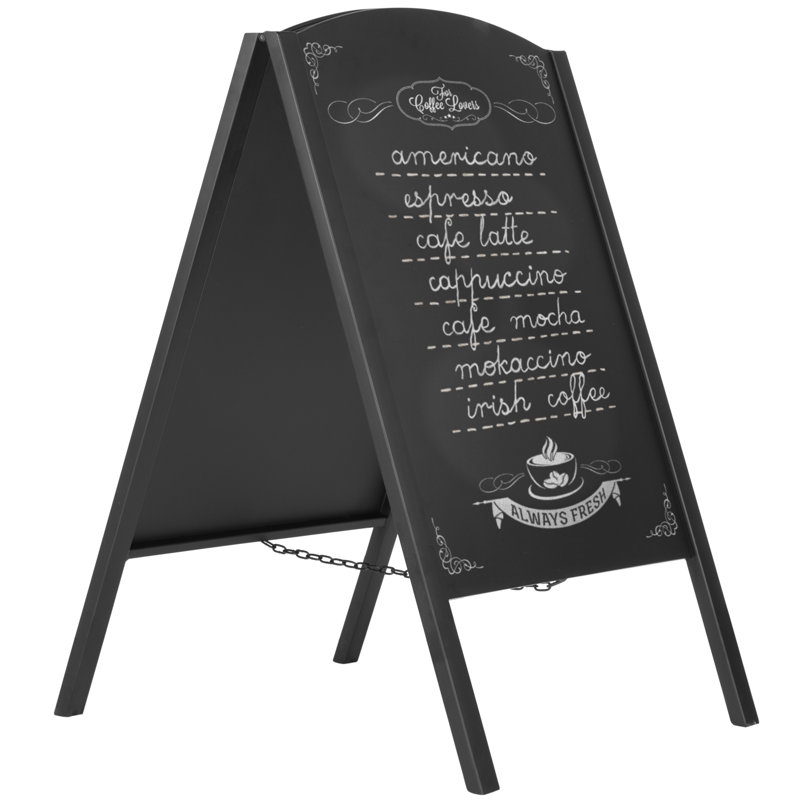 Tableau noir en métal noir à double face - Tableau de menu de trottoir pliable autoportant