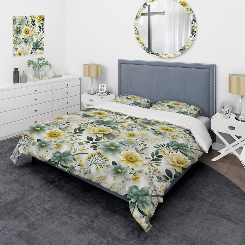 Green Boho Chic Floral Pattern - Ensemble de housse de couette à motif floral