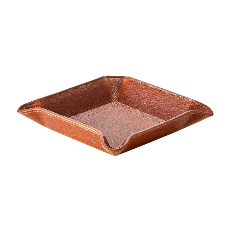 Harness Leather Bedside Catchall Tray, 5.5" W x 1.4" D x 5.5" H