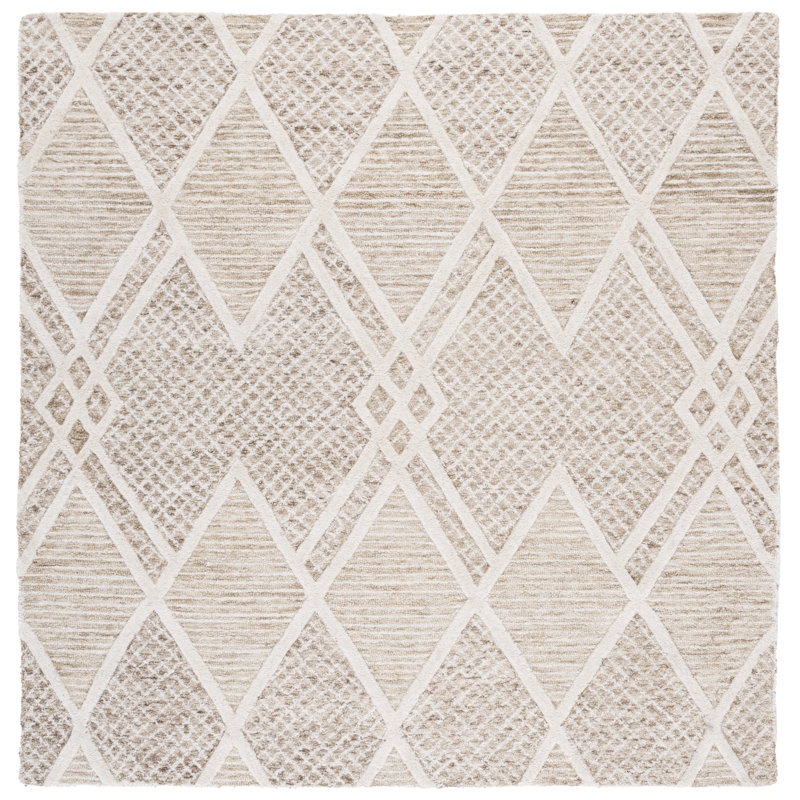Geometric Hand-Tufted Wool and Cotton Area Rug, Square 6'