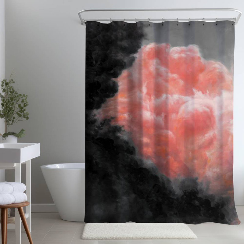 Shower Curtain LA60 – Polyester Shower Curtain, Dye Sublimation Print, 71" W × 74" L, Gray/Pink