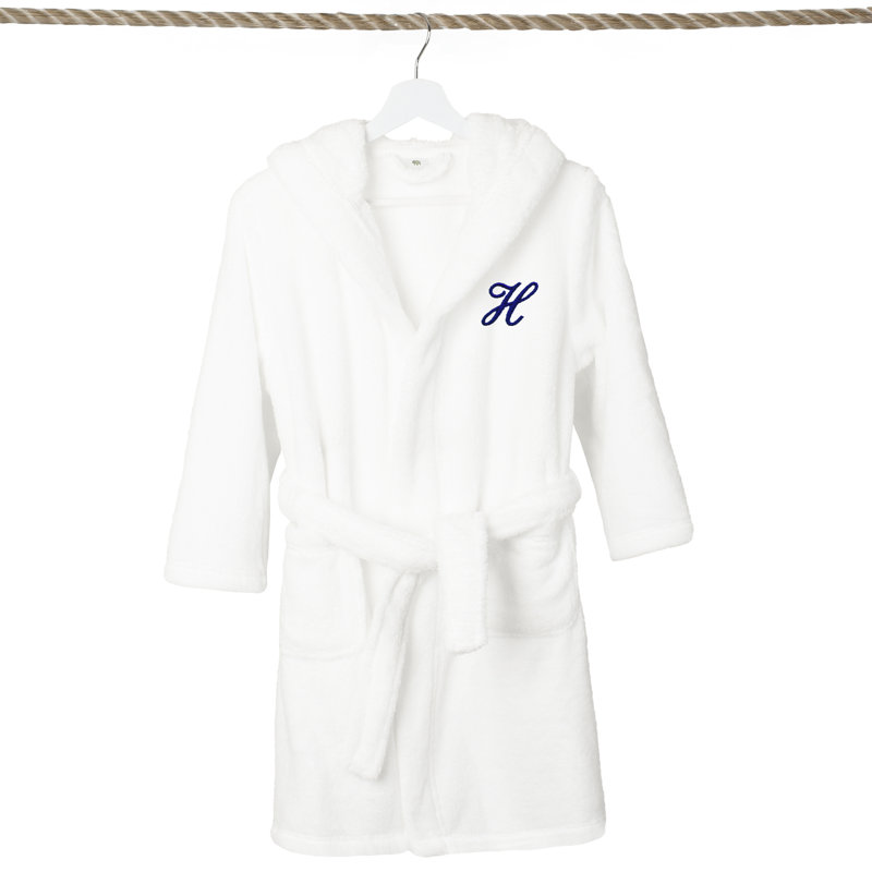 Peignoir en molleton mi-mollet personnalisé pour enfants avec poches et capuche, L, H