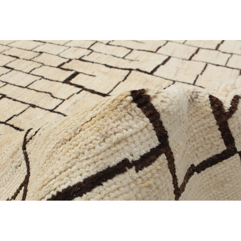 Tapis en laine crème/brun 6 pi x 9 pi 1 po one-of-kind à la main noué la Grogan