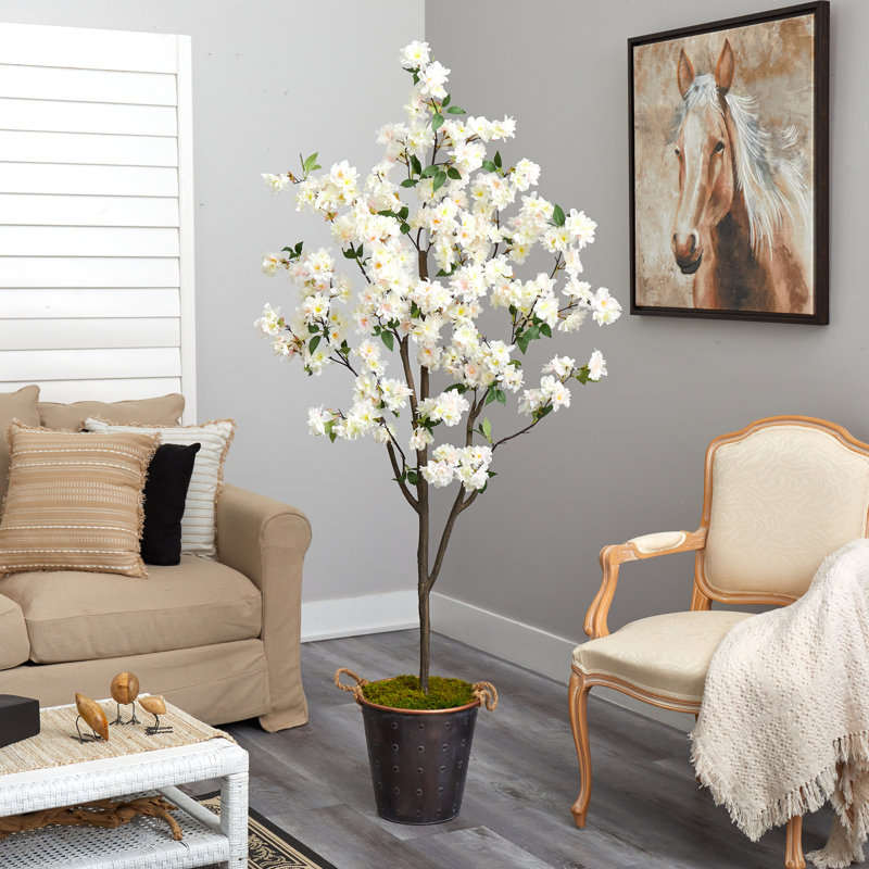 Cerisier en fleurs 72 po dans un vase décoratif