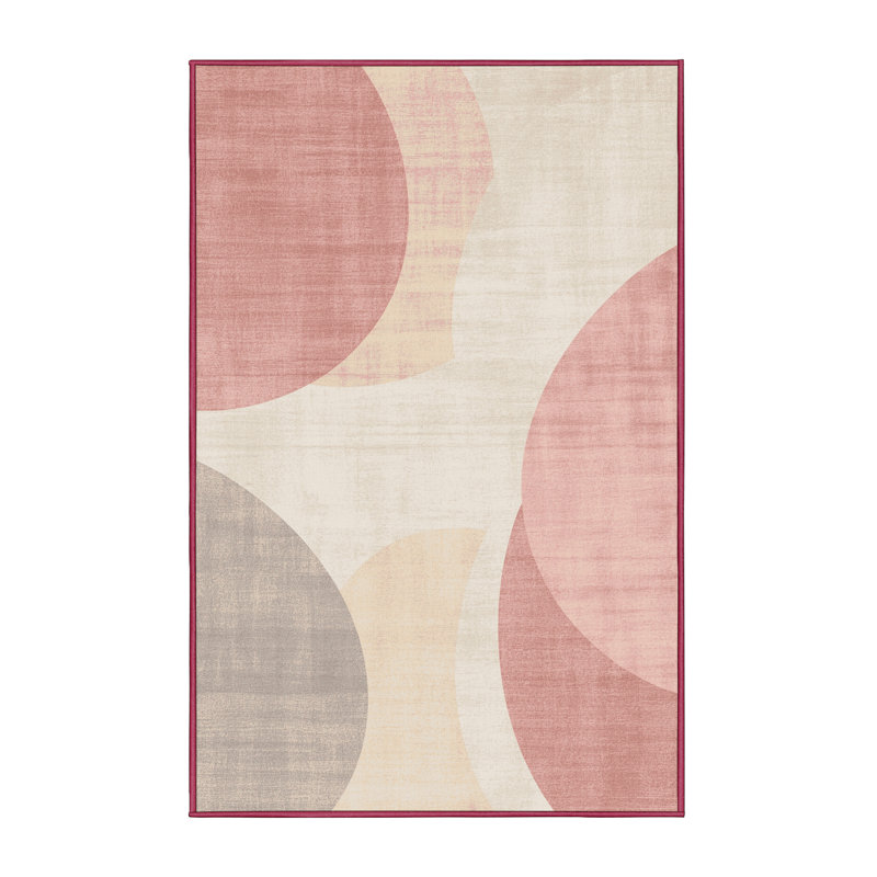 Soft Plush Fergus Easter Modern & Contemporary Abstract Area Rug in Beige – Rose Binding, 3x5
