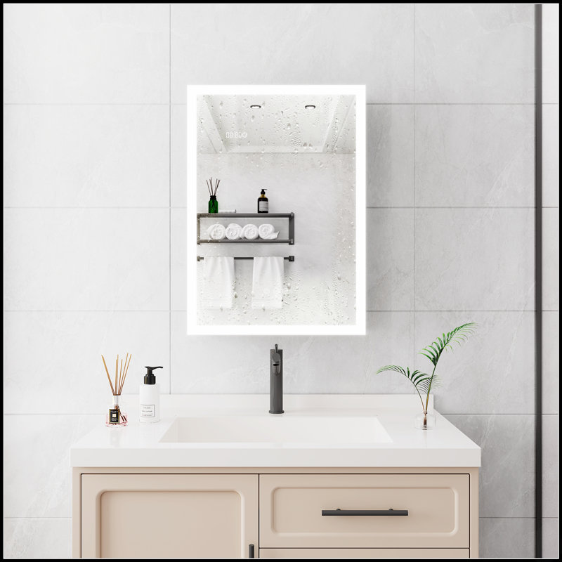 Armoire à pharmacie de salle de bain avec lumières DEL, désembueur, gradateur, horloge numérique et affichage de la température, fixation en surface 28 po x 20 po