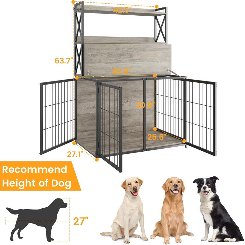Cage pour chien 63 pouces gris 63 pouces avec cage de rangement pour chien, Gris