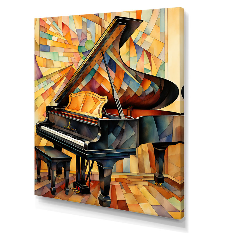 Cubique noir et jaune piano élégance - Piano, art mural, Toile tendue, H 32 po x l 16 po x P 1 po