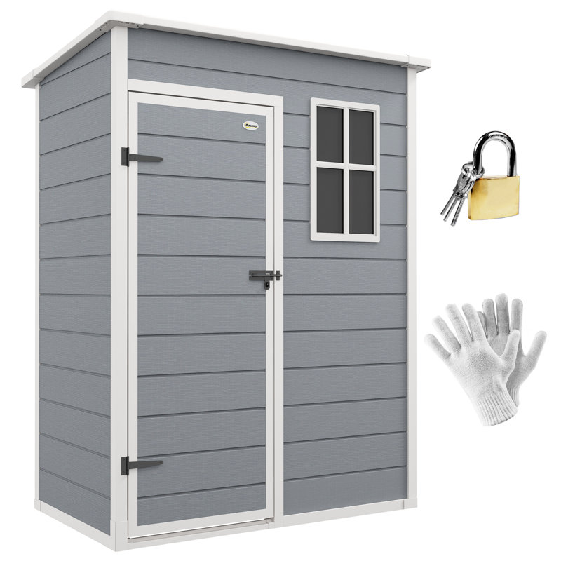 Caydyn 5' x 3' Plastic Garden Shed with Floor Lockable Door Grey