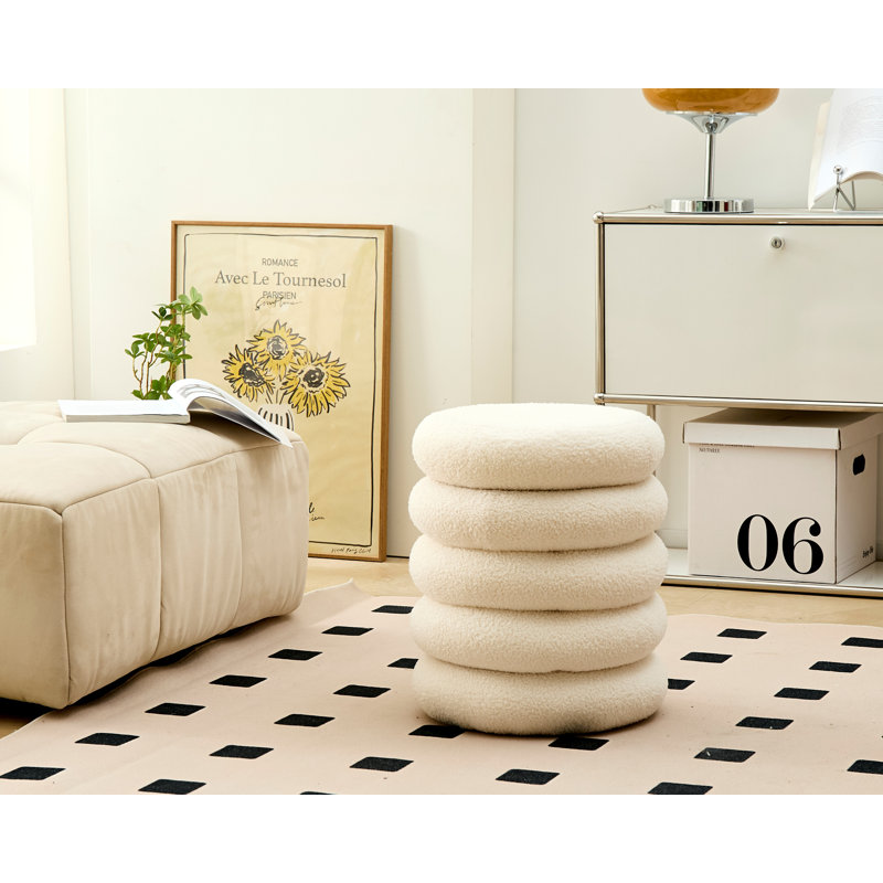 Upholstered Pouf, White