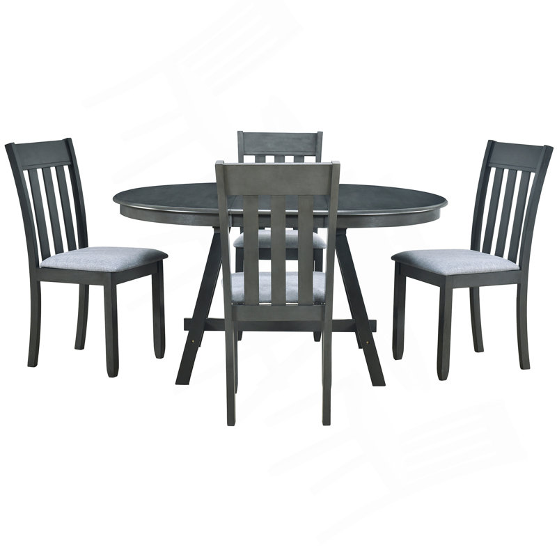 Ensemble de table de salle à manger 5 pièces en bois à rallonge ronde avec 4 chaises, ensemble de table de salle à manger pour 4 personnes (gris)