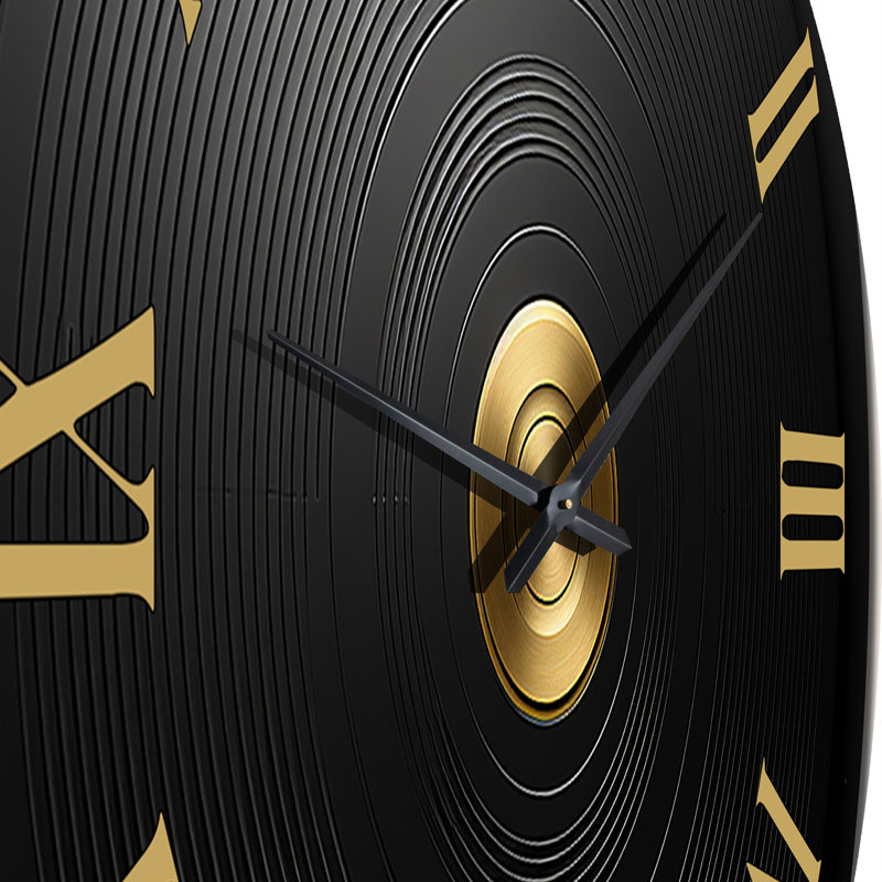 Black and Gold Vinyl Serenade II - Vinyl Records Round Metal Clock, Extra Large