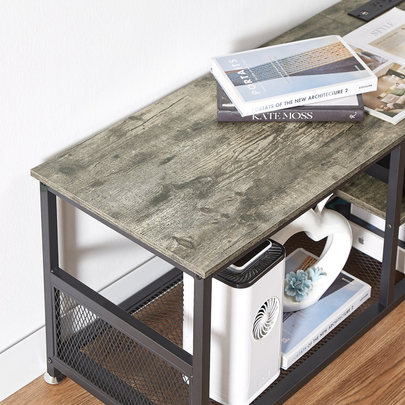 Meuble télé avec prises de courant, Gris, 62.99"