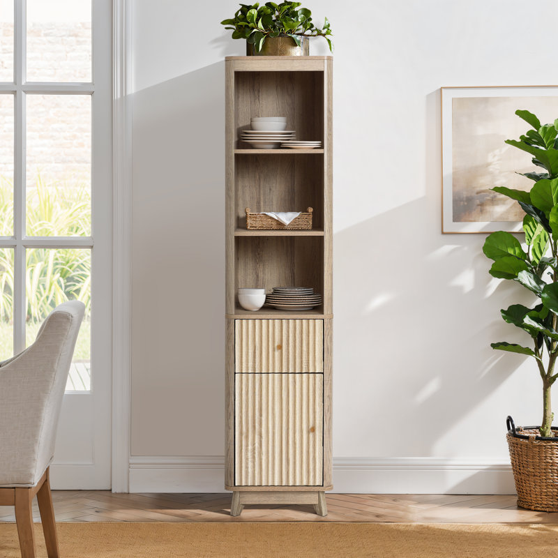 67.7" H Farmhouse Tall Bathroom Storage Cabinet with Wave-Pattern Door