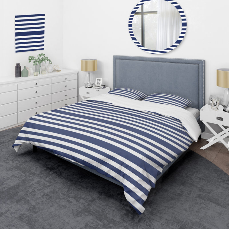 Blue and White Striped Pattern - Abstract Duvet Cover Set - Microfiber Polyester