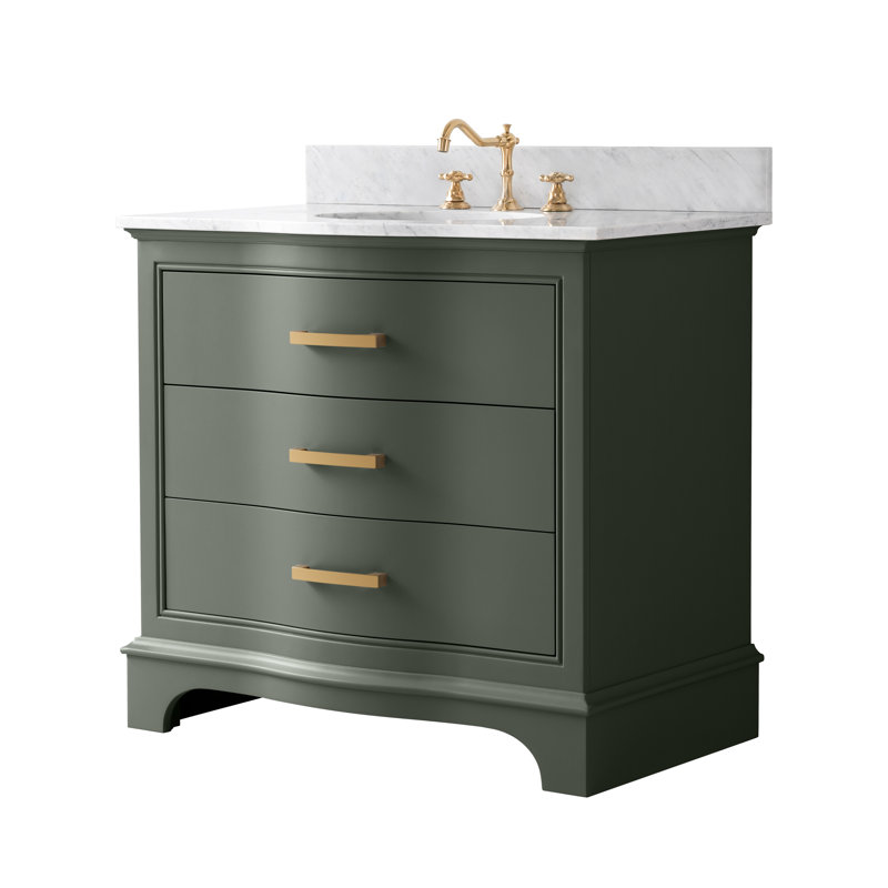 Ensemble de meuble-lavabo simple 36 po Fiona, Vert rétro / or brossé
