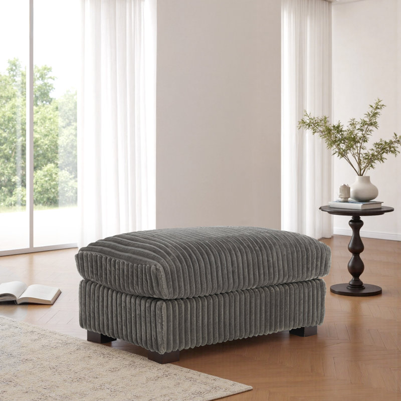40.15cm Wide Rectangle Solid Colour Footstool Ottoman, Light Grey