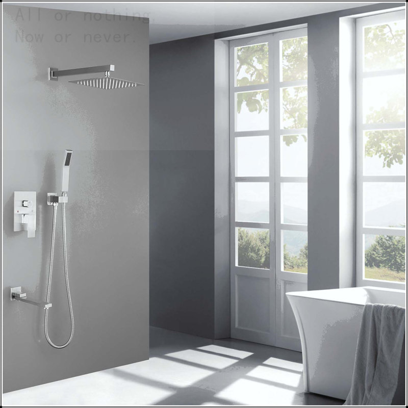 10-Inch Square Wall Mounted Rain Shower System, Brushed Nickel, Brushed Nickel