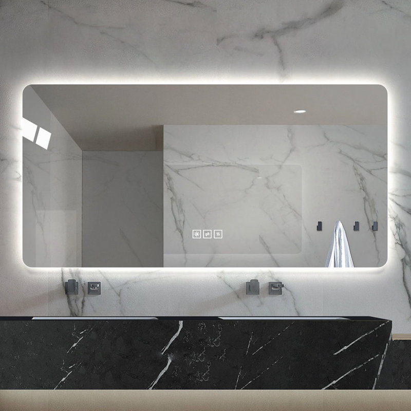 Miroir 28 x 60 pouces avec DEL - Trois couleurs à intensité variable, doux, antibuée, moderne, anticorrosion, verre résistant à l'eau et réglable