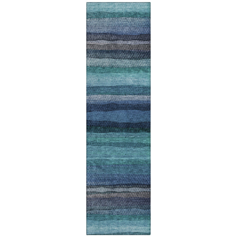 Machine Washable Indoor/Outdoor Xhevrie Teal Rug