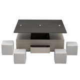 5 Pieces Lift Top Coffee Table Set With Storage Convertible Dining Table With Ottomans