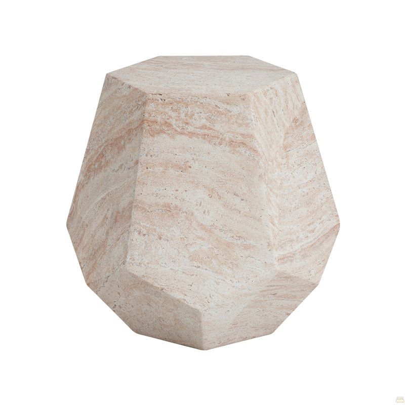 Table d'appoint extérieure / intérieure en béton léger, table d'appoint hexagonale ronde en travertin