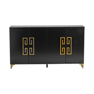 68" Smooth Black & Gold 4-Door Media Credenza_Sideboard