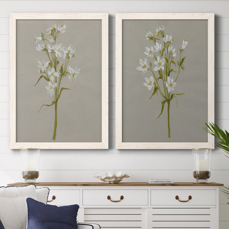 «White Field Flowers I», ensemble de 2 peintures sur toile encadrées, H 31,5 po x l 43,5 po x P 0,75 po, Blanc