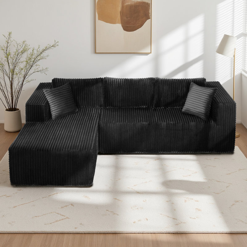 Canapé modulaire en L 105 po, Orienté à gauche (vu de face), Tissu noir