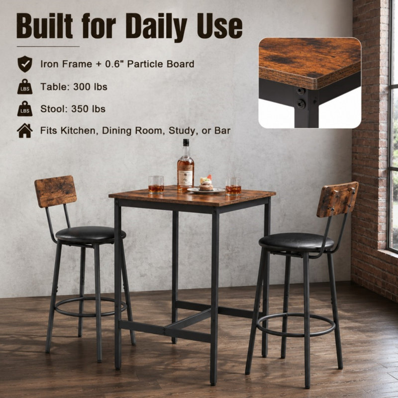 Ensemble de table de bar avec 2 tabourets de bar, Brown, Black/Brown