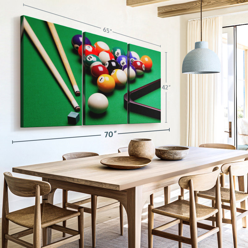 «Game Of Billiards», 3 pièces sur toile, H 42 po x l 65 po x P 1,25 po