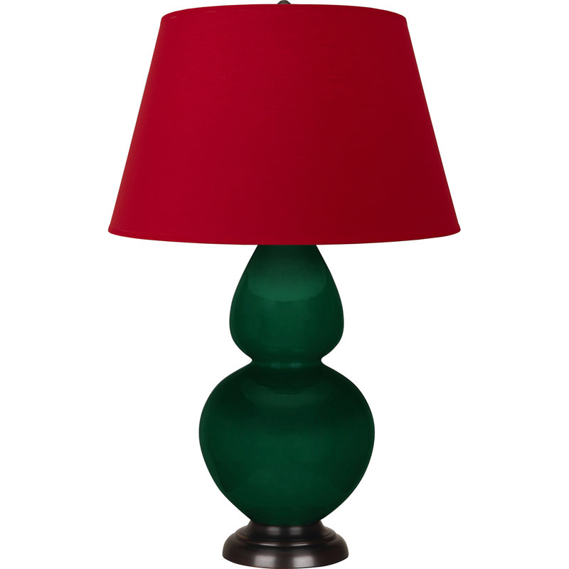 Lampe de table double gourde en céramique, Blanc cassé, Jungle glacé / bronze, Bronze