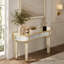 Console à miroir demi-lune 47 po avec tiroir en verre cannelé et poignée en cristal-132380516