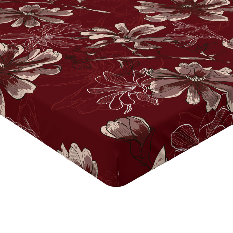 Ambesonne Nature Fitted Sheet Leaves Botanical Style Art, King Fitted Sheet, Dimgray Burgundy Floral