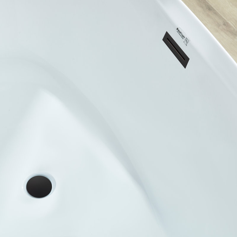 71" x 33" Freestanding Soaking Acrylic Bathtub, White/Matte Black