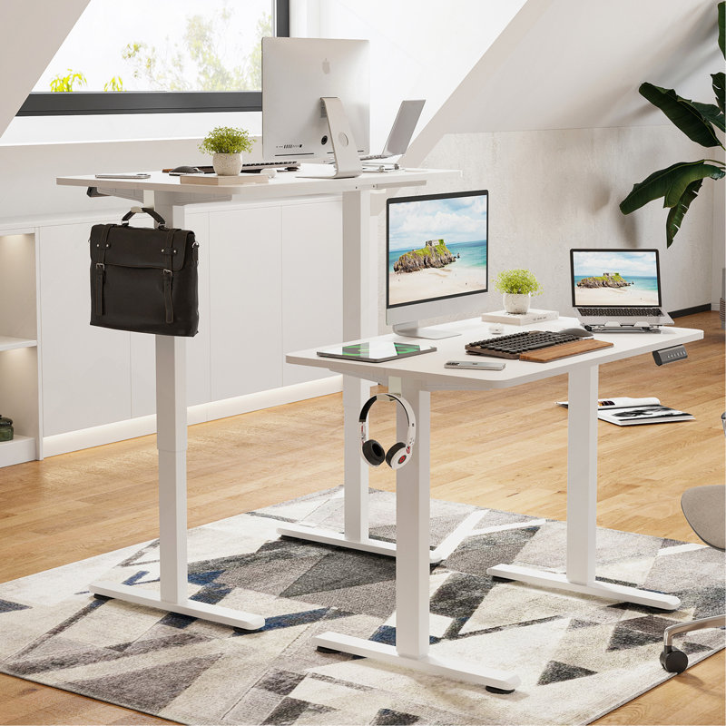 Bureau de travail électrique à hauteur réglable, Blanc, Blanc