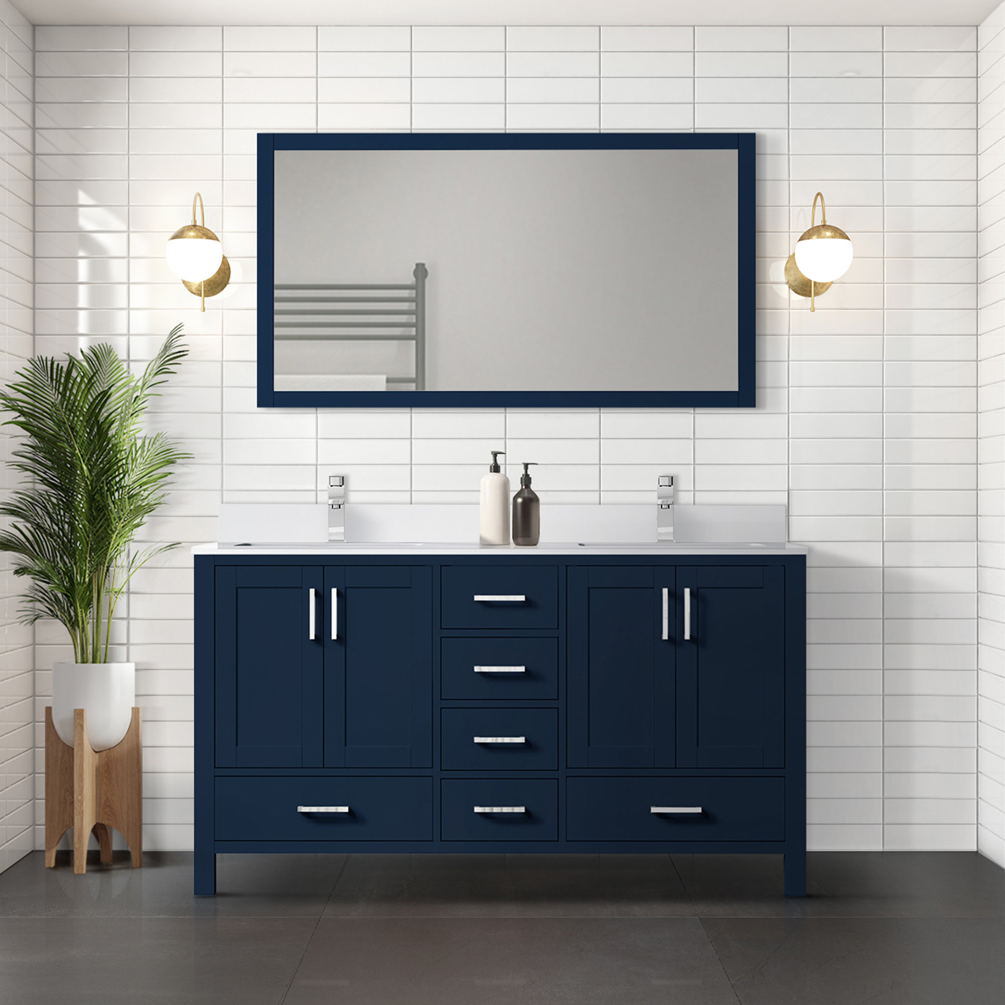 Lexora Jacques 60 in. W x 22 in. D Navy Blue Double Bath Vanity and ...