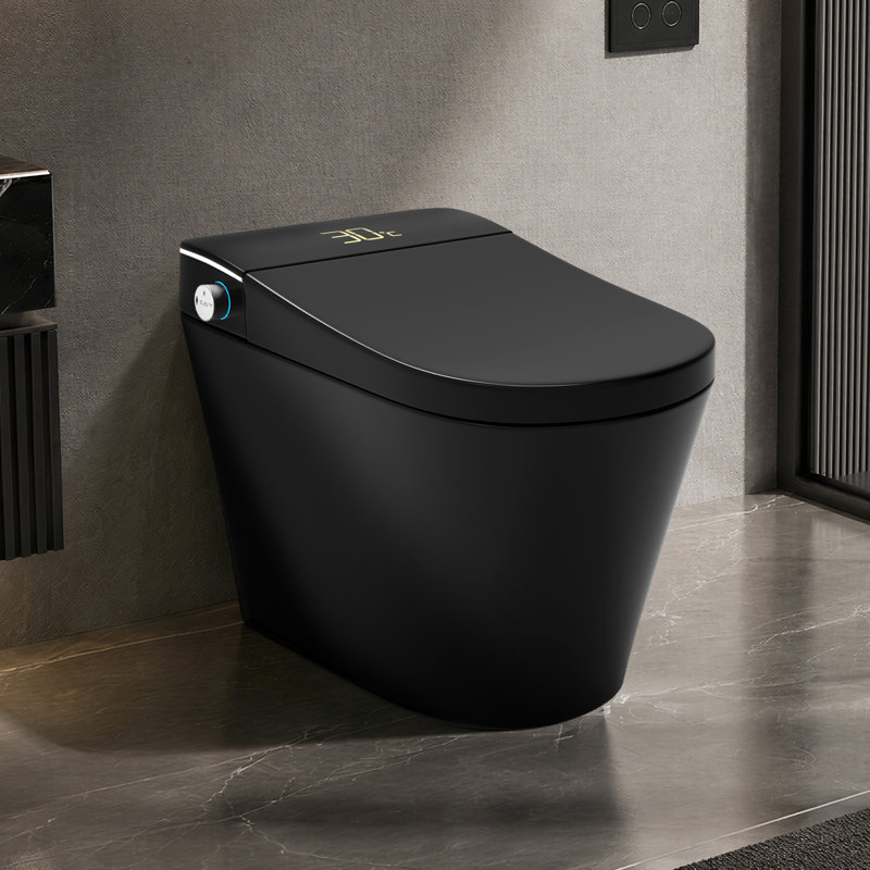 Toilette bidet une pièce noire intelligente, siège à ouverture / fermeture automatique avec eau chaude et séchoir à air, Noir
