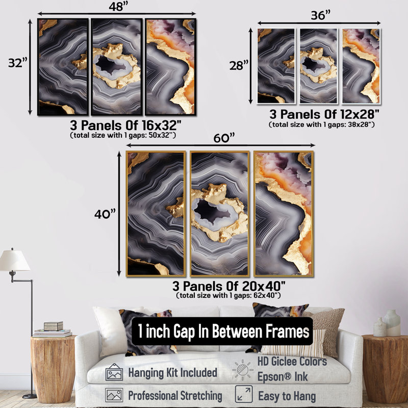 Everlee - Ensemble de décoration murale en marbre, Cadre flottant noir, H 28 po x l 36 po x P 1 po