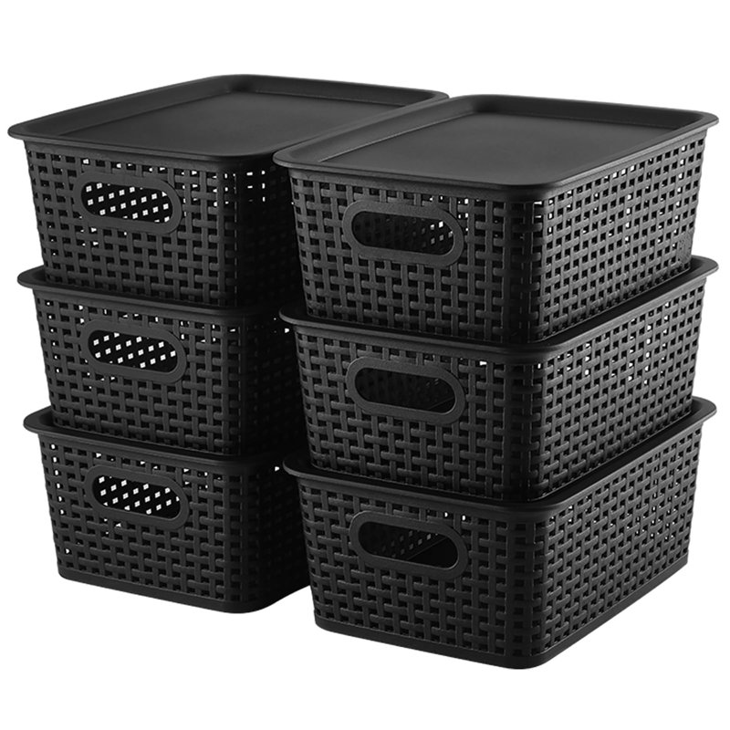 Set of 6 Stackable Small Plastic Storage Bins with Lids, Multipurpose Organizer Containers for Shelves, Drawers, Desktop, Playroom, Classroom & Office Organization