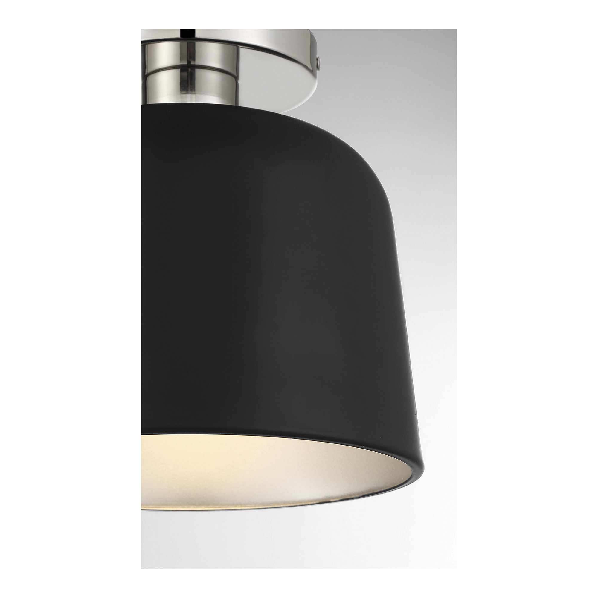 Che Single Light Metal Semi Flush Mount, Polished Nickel, Black