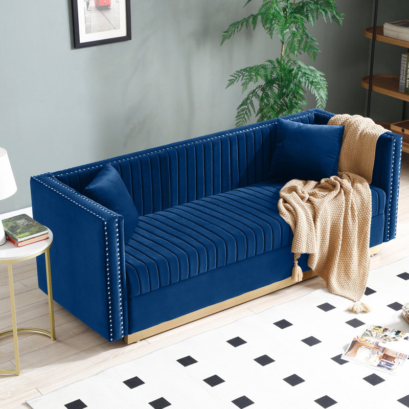 Ensemble de 2 pièces modernes en velours rembourré, bleu pour le salon