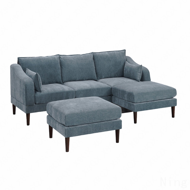 Contemporary 5Pcs Modular Sectional Set One Arm Chairs Armless Chair Ottoman L-Shaped Sectional Mineral Morgan Fabric